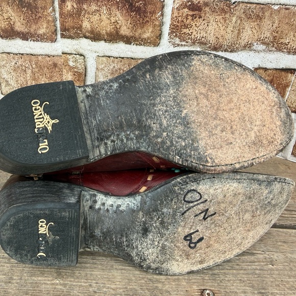 Old Gringo Burgundy and Brown Ankle Boots with Turquoise Accents - Picture 9 of 9